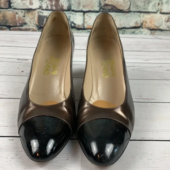 Salvatore Ferragamo vintage brown & black shoes size 8 - Picture 2 of 12